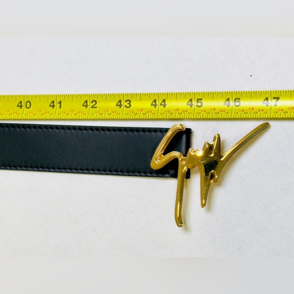 Giuseppe Zanotti Signature Logo Black Belt Brass Buckle Leather 100cm US Size 34 - Picture 14 of 15